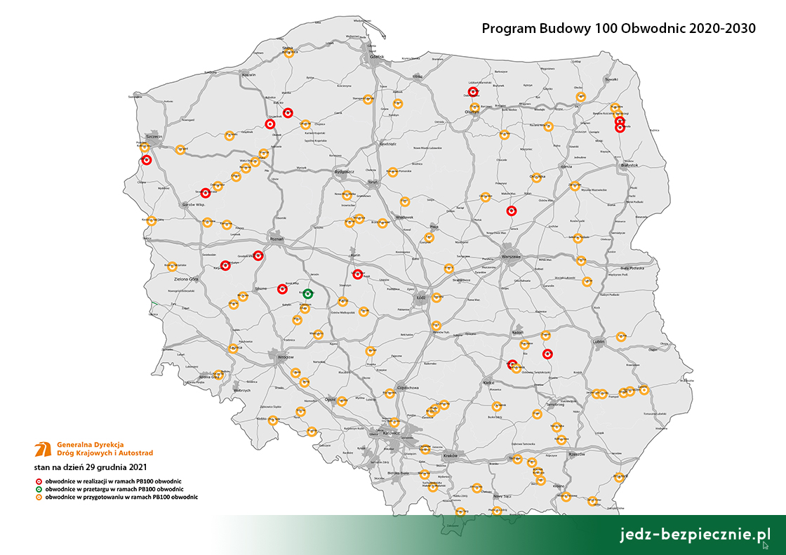 Polskie drogi - Budowa 100 obwodnic - stan realizacji na koniec 2021